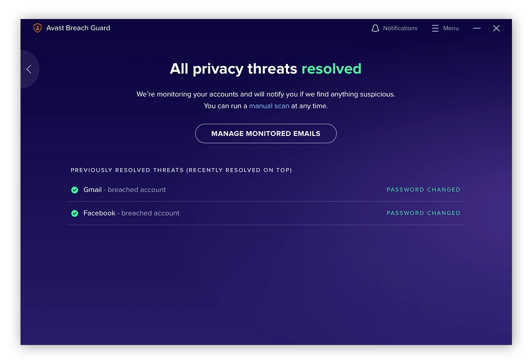 从 Avast BreachGuard 获得的隐私报告